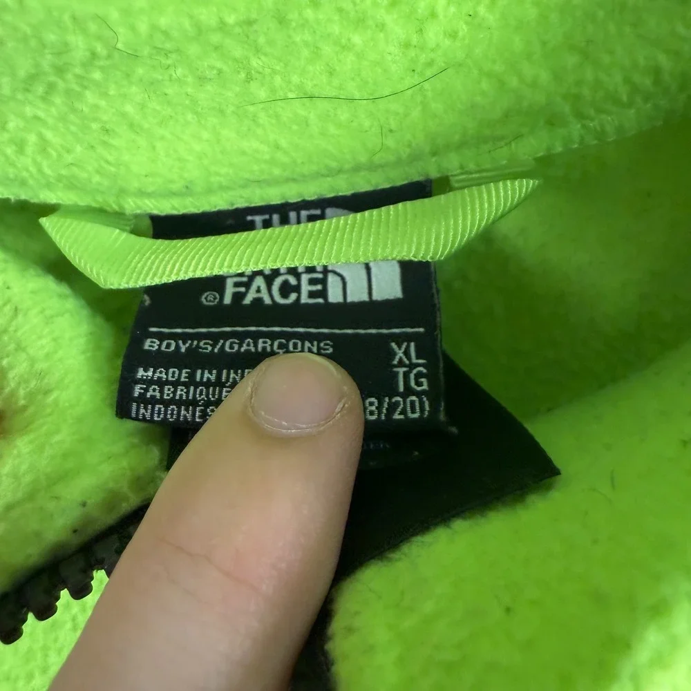 The North Face Boys XL 18/20 Neon Lime Green Full Zip Fleece Jacket Mock Neck